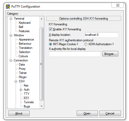 PuTTy config for X11