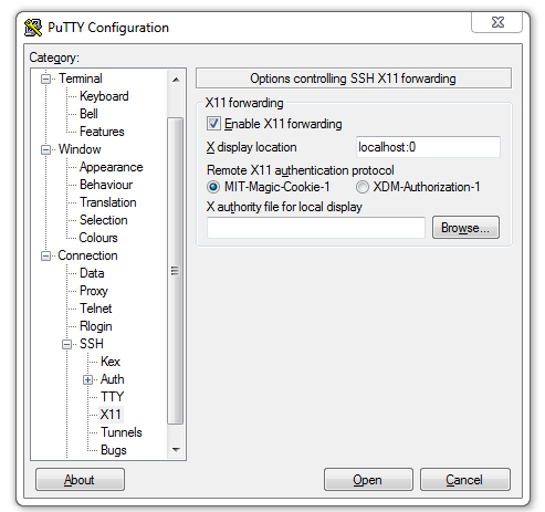 putty ssh x11 forwarding